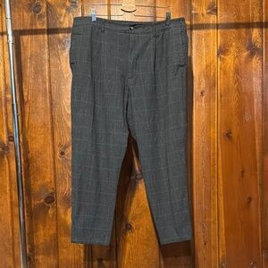 Zara Gray Dress Pants, elastic waist, check, crop